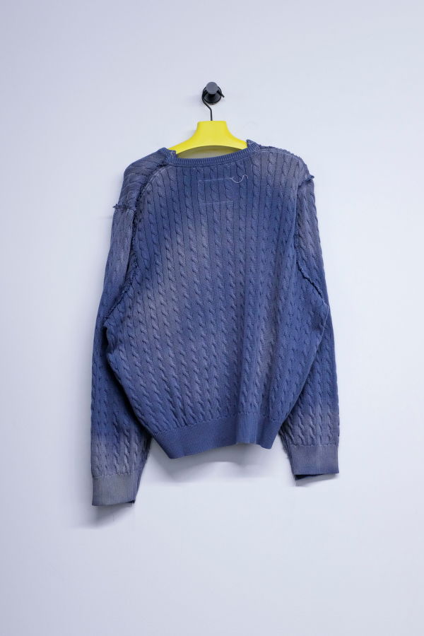 Camiel Fortgens Petrol Cotton Frankenstein Cable V-Neck Sweater