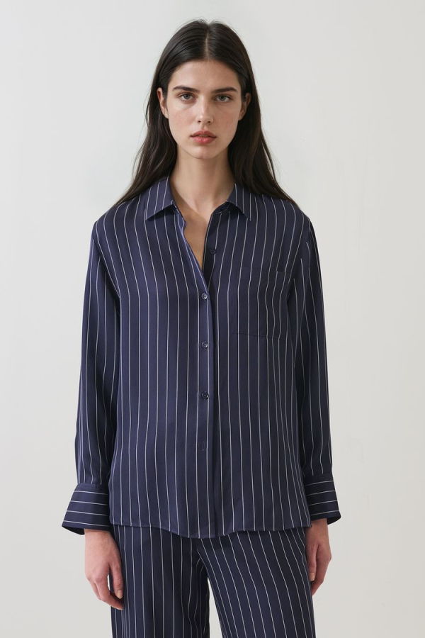 Patrick Assaraf Silk Boyfriend Pocket Shirt