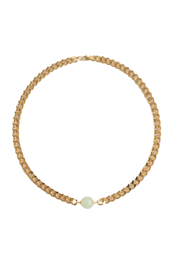 seree Charlotte Green jade gold chain necklace - Green/Gold 