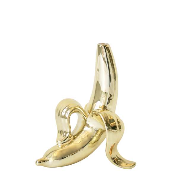 Jonathan Adler (New Jersey) Figural Bud Vase, Peeled Banana, Molded Porcelain with Metallic Gold Glaze