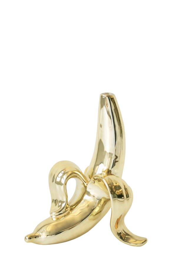 Jonathan Adler (New Jersey) Figural Bud Vase, Peeled Banana, Molded Porcelain with Metallic Gold Glaze