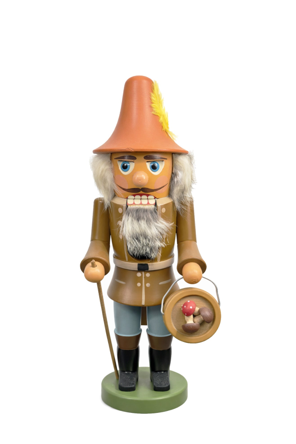 Erzgebirge Workshop (Saxony) Mushroom Forager Nutcracker, Composite Turned and Carved, GDR-era