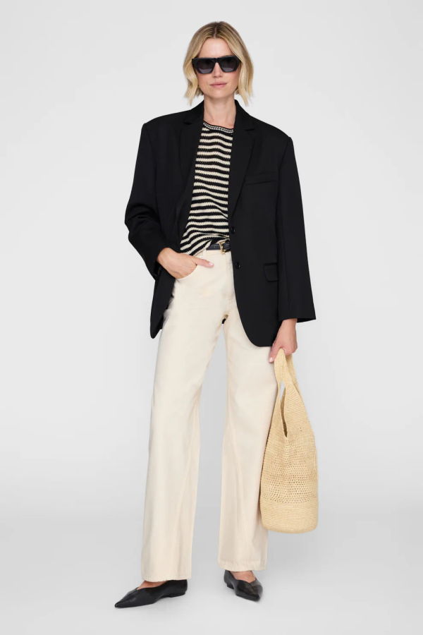 Anine Bing Theo Sweater in Black and Ivory Stripe