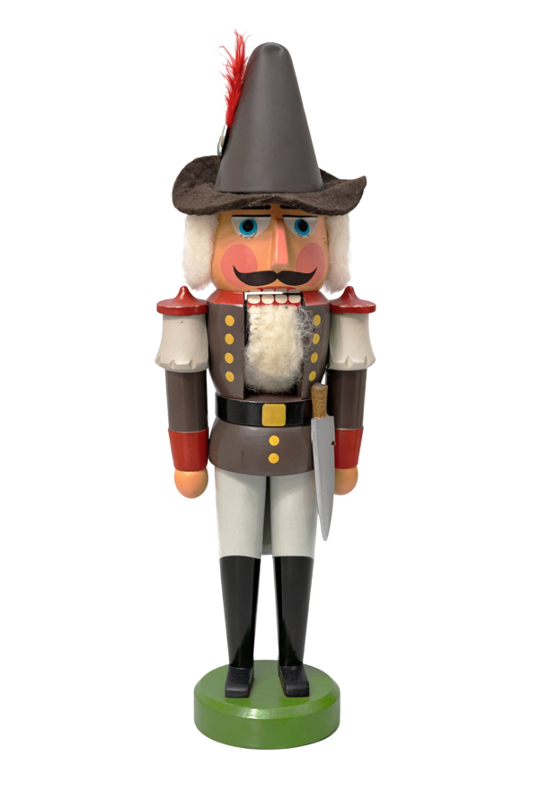 Erzgebirge Workshop (Saxony) Soldier Nutcracker, Composite Lever Construction with Felt Hat, GDR-era