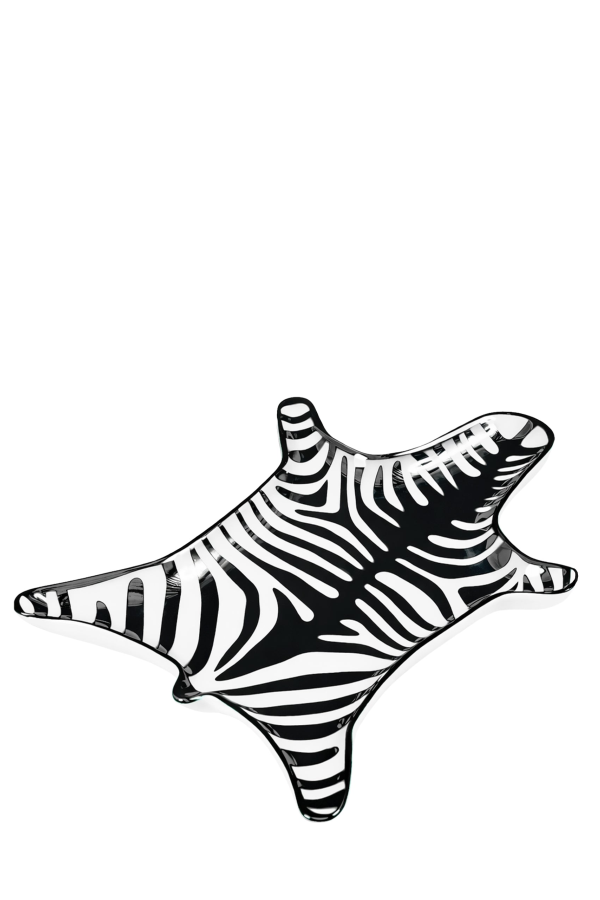 Jonathan Adler (New Jersey) Trinket Dish, Zebra Pelt, Molded Porcelain with Black Graphic Overglaze