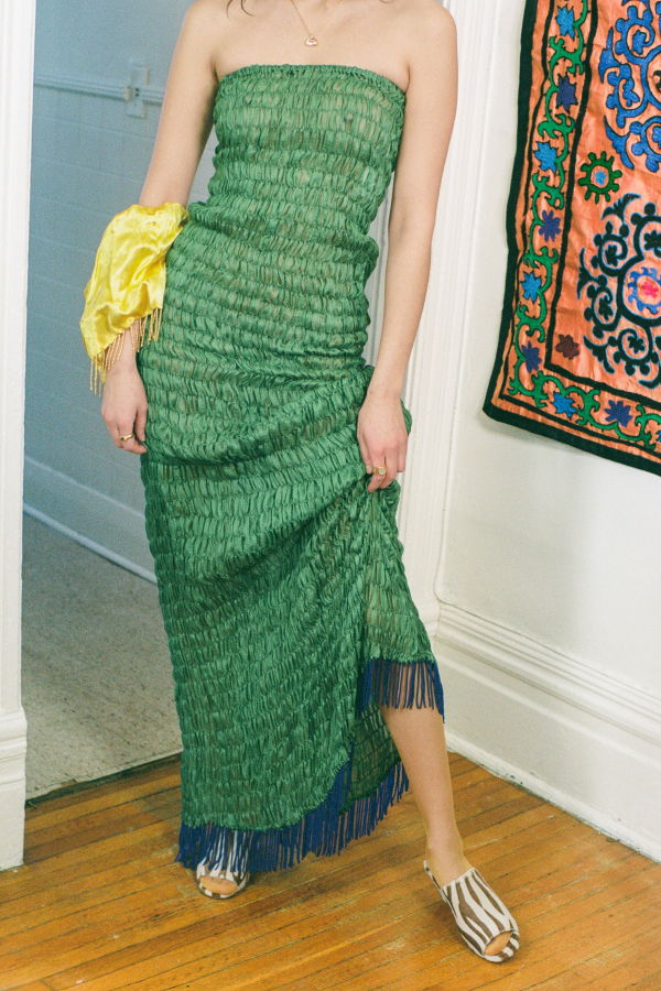 TIGRA TIGRA Gathered Kota Dress With Beaded Fringe