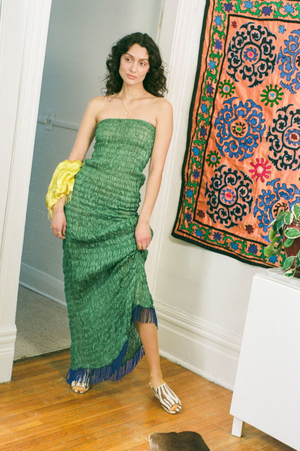 TIGRA TIGRA Gathered Kota Dress With Beaded Fringe