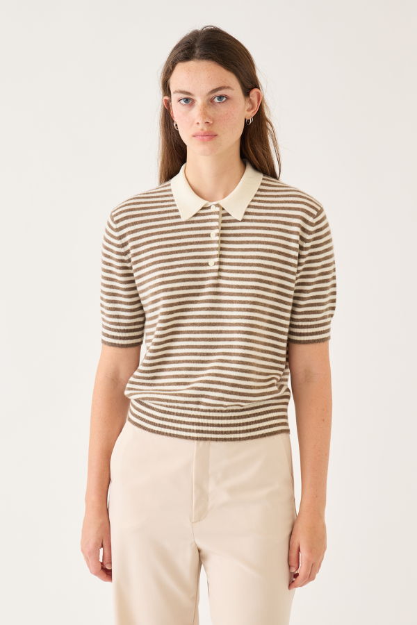 demylee Amelia Stripe Cashmere Polo Top