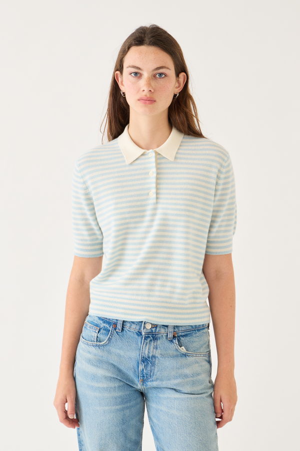 demylee Amelia Stripe Cashmere Polo Top