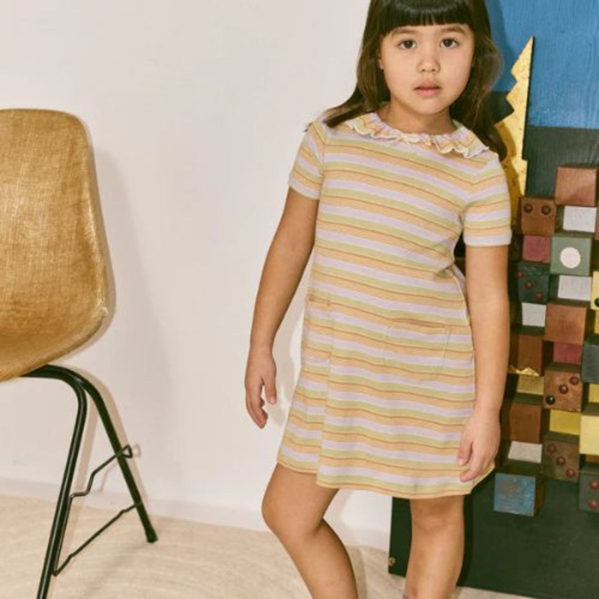 KIDS Misha & Puff Pattie Dress - Mist Avenue Stripe - Image 2 of 2