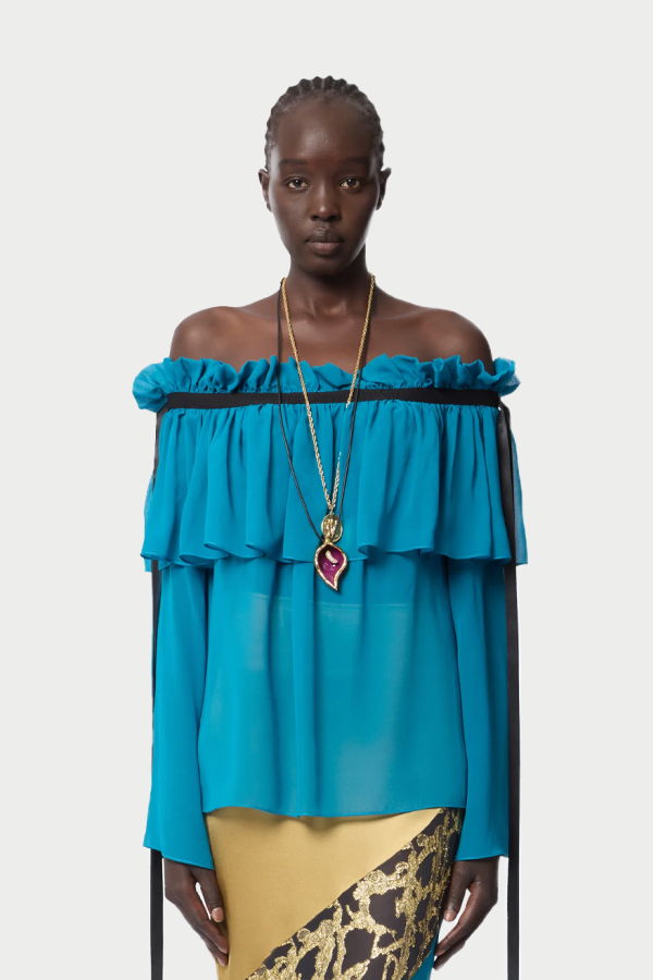 Nina Ricci Boat Neck Silk Top Blouse