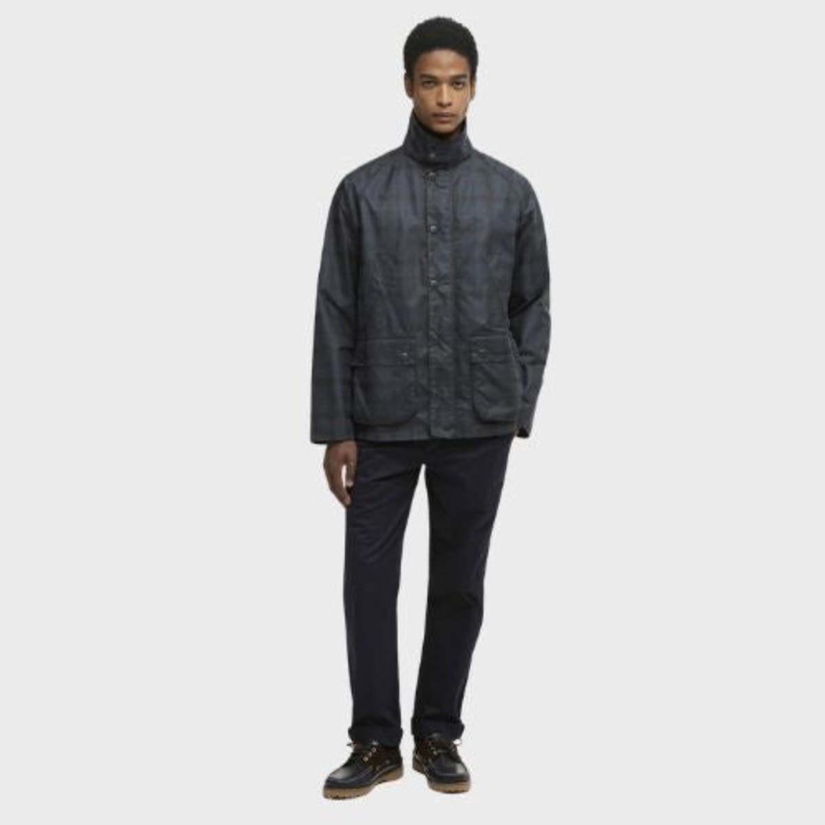 Barbour US Tartan Ambleside Wax Jacket - Navy Tartan - Image 1 of 4