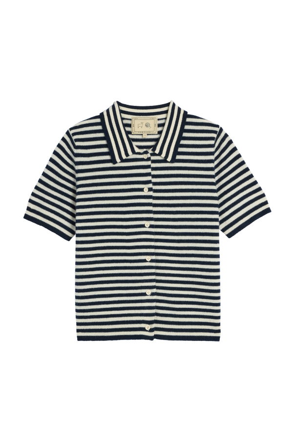 demylee Leslie Stripe Cashmere Cardigan - Ivory / Navy