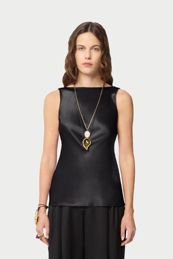 Nina Ricci Draped Satin Halterneck Sleeveless Blouse