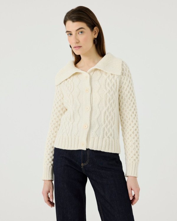 The Knotty Ones January Merino Wool Cardigan - Sea Salt