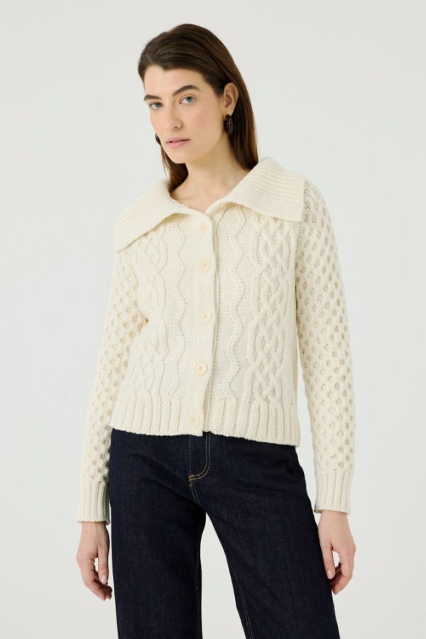 The Knotty Ones January Merino Wool Cardigan - Sea Salt