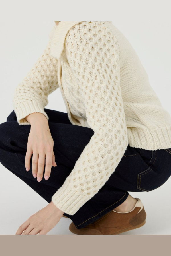 The Knotty Ones January Merino Wool Cardigan - Sea Salt