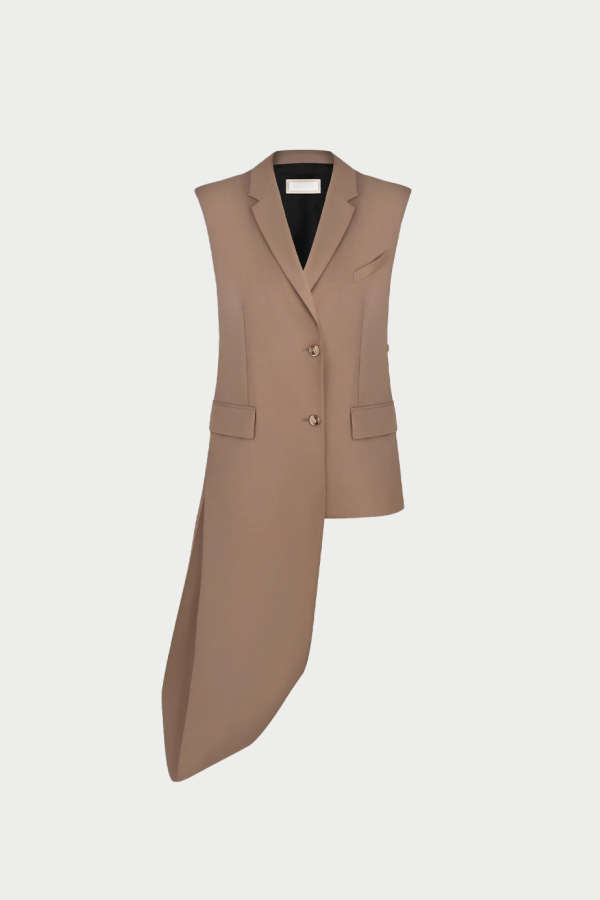 Litkovska Wool Blend Deconstructed Vest With Scarf Detail - Beige