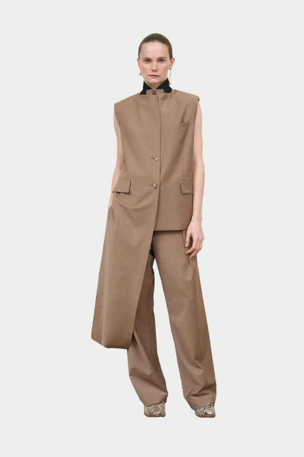 Litkovska Wool Blend Deconstructed Vest With Scarf Detail - Beige