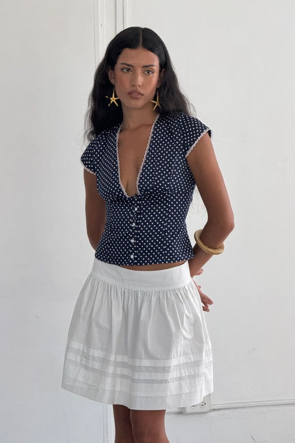 A Bronze Age Gia Top, Navy Polkadot Top