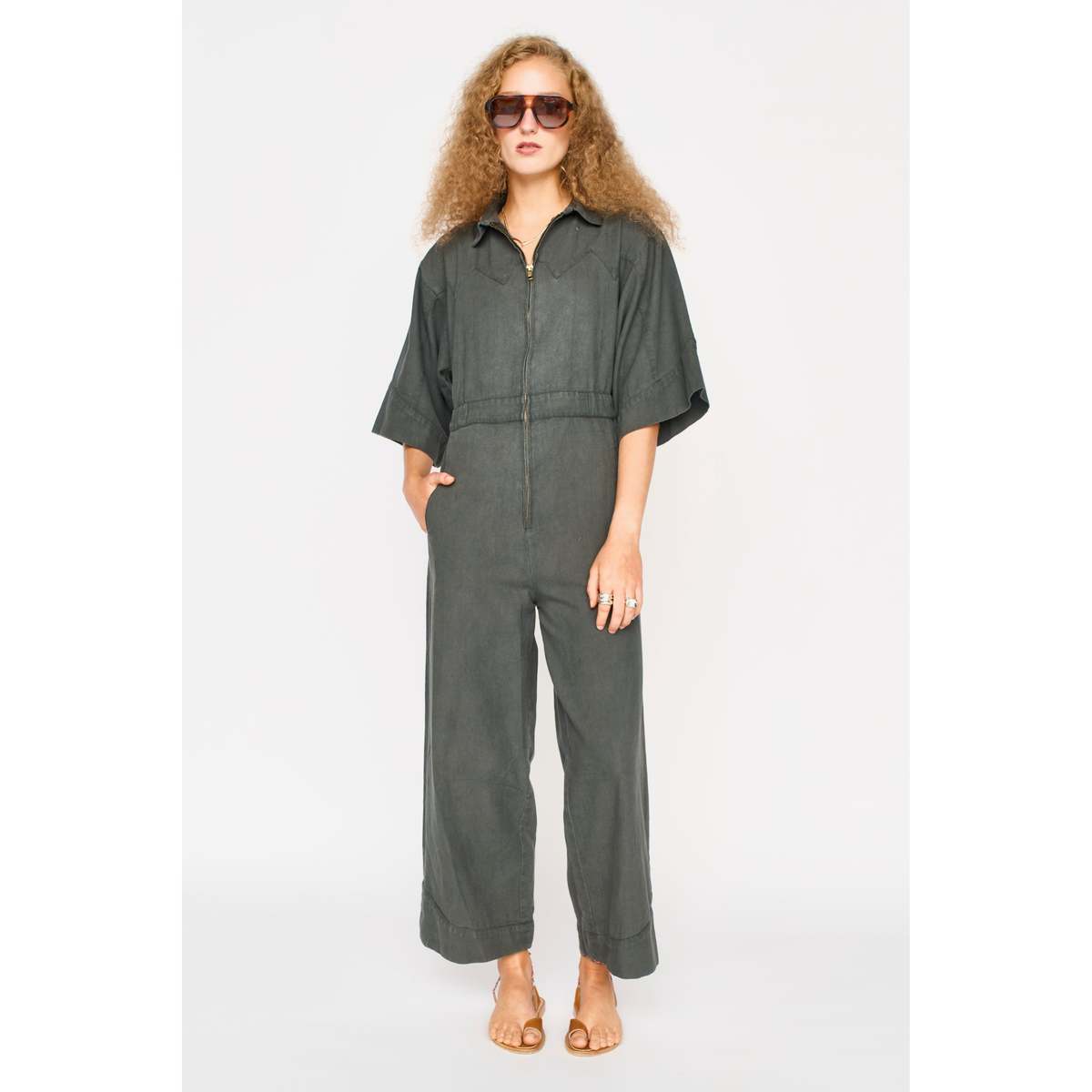 Mirth Terlingua Coveralls Jumpsuit - Black Olive - Image 1 of 3