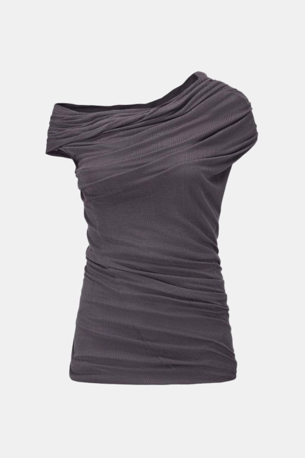 Oude Waag Shoulder-Wrap Thread Top - Dark Grey
