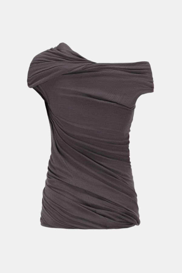 Oude Waag Shoulder-Wrap Thread Top - Dark Grey