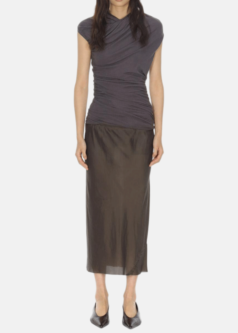 Oude Waag Shoulder-Wrap Thread Top - Dark Grey