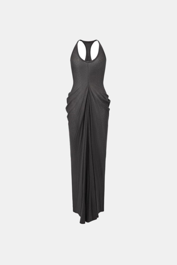 Oude Waag V-Neck Draped Vest Maxi Dress - Dark Grey