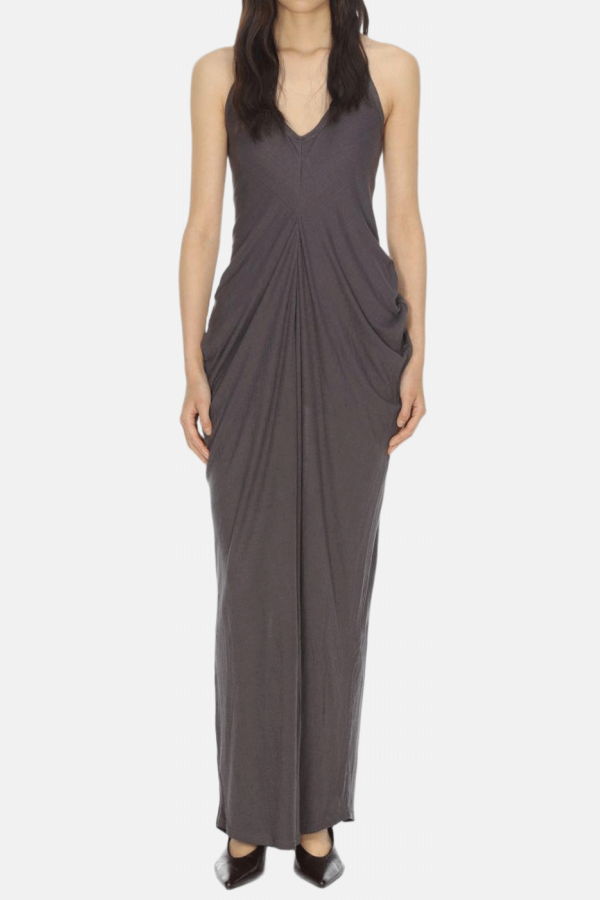 Oude Waag V-Neck Draped Vest Maxi Dress - Dark Grey