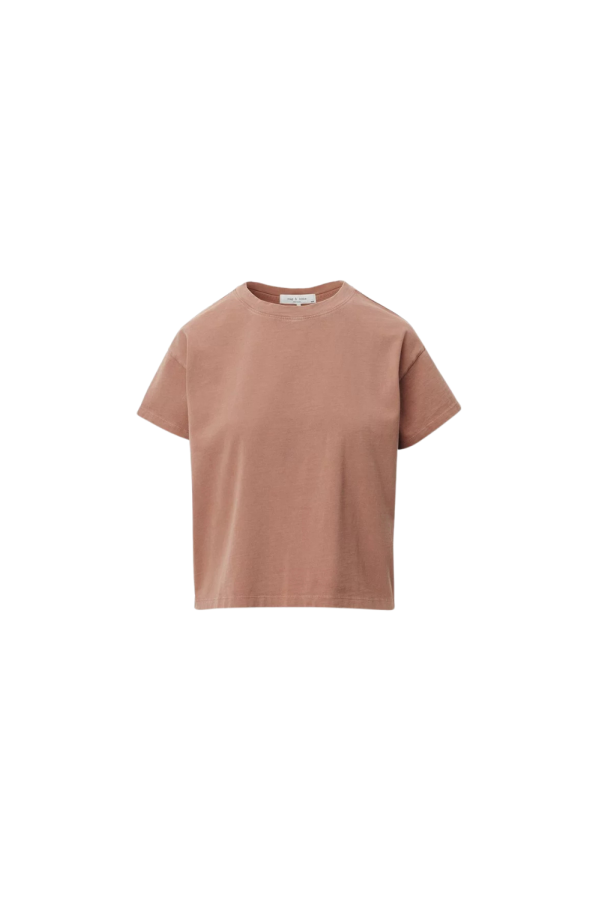 Rag & Bone Distressed Washed Kelly Boxy Tee - Clay Brown