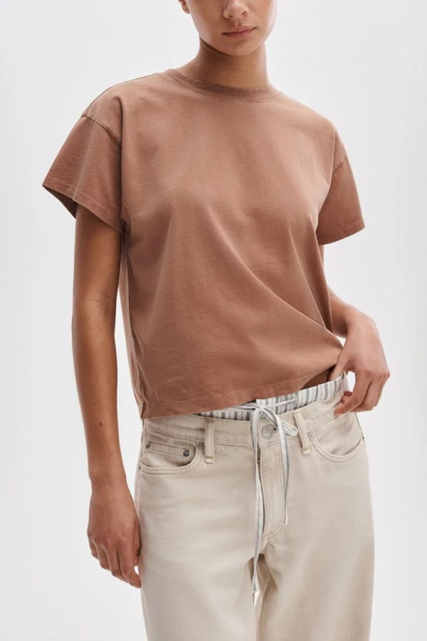 Rag & Bone Distressed Washed Kelly Boxy Tee - Clay Brown