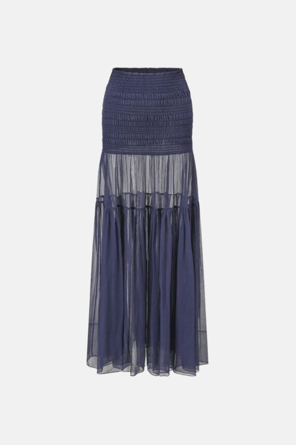 Oude Waag Navy Shirred Tiered Maxi Skirt
