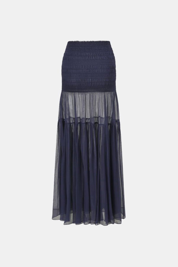 Oude Waag Navy Shirred Tiered Maxi Skirt