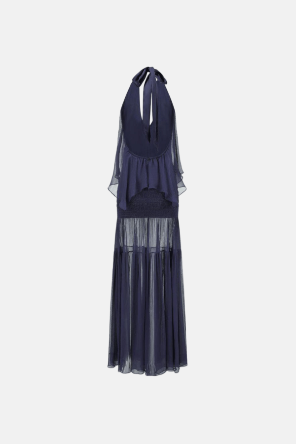 Oude Waag Shirred Tiered Silk Maxi Dress - Navy