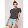 Illustrated Society Smile Face Vintage Graphic Crop Tee - Pepper - Thumbnail 1