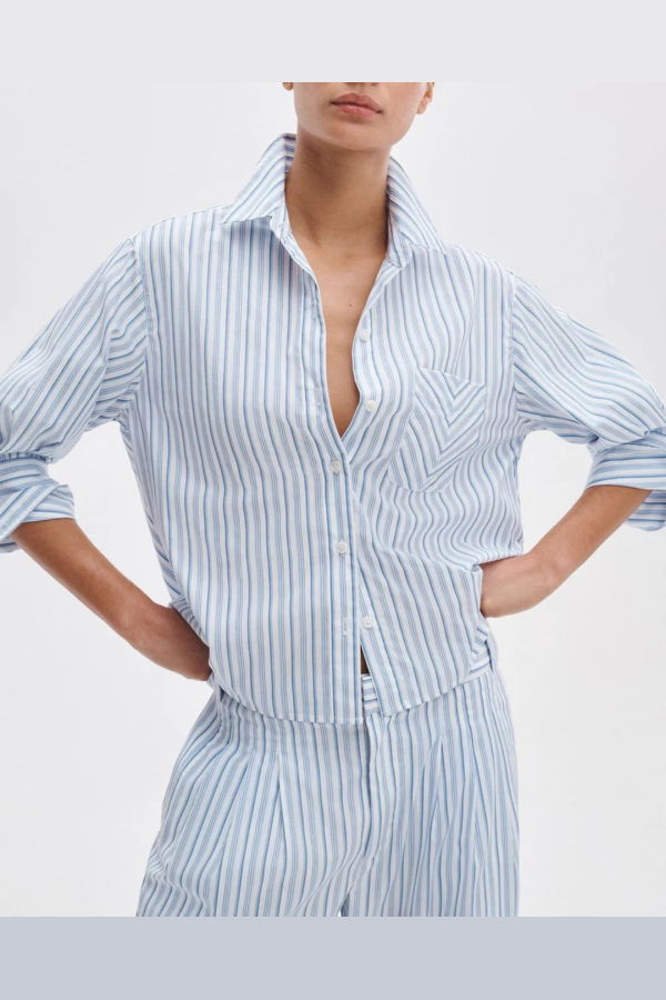 Rag & Bone Lucia Stripe Poplin Shirt - Baby Blue Stripe