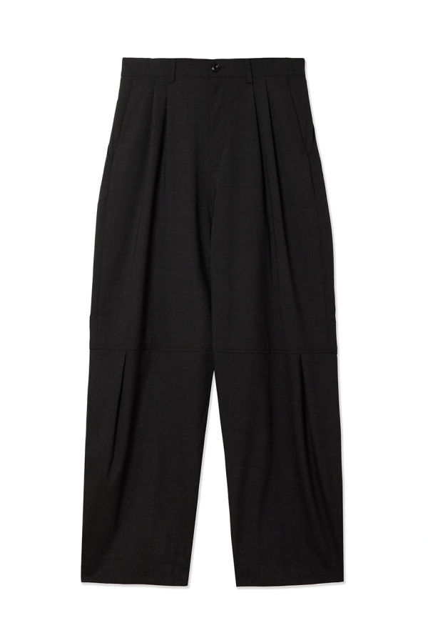 Sage Nation Tropical Wool Double Pleated Zushi Trouser - Charcoal