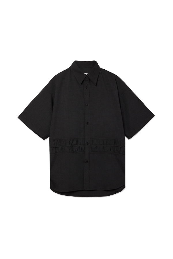 Sage Nation Tropical Wool Oversized Fossil Short Sleeve Shirt - Charcoal