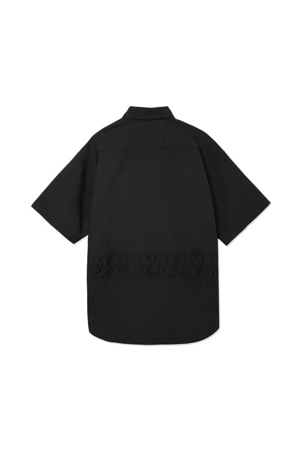 Sage Nation Tropical Wool Oversized Fossil Short Sleeve Shirt - Charcoal