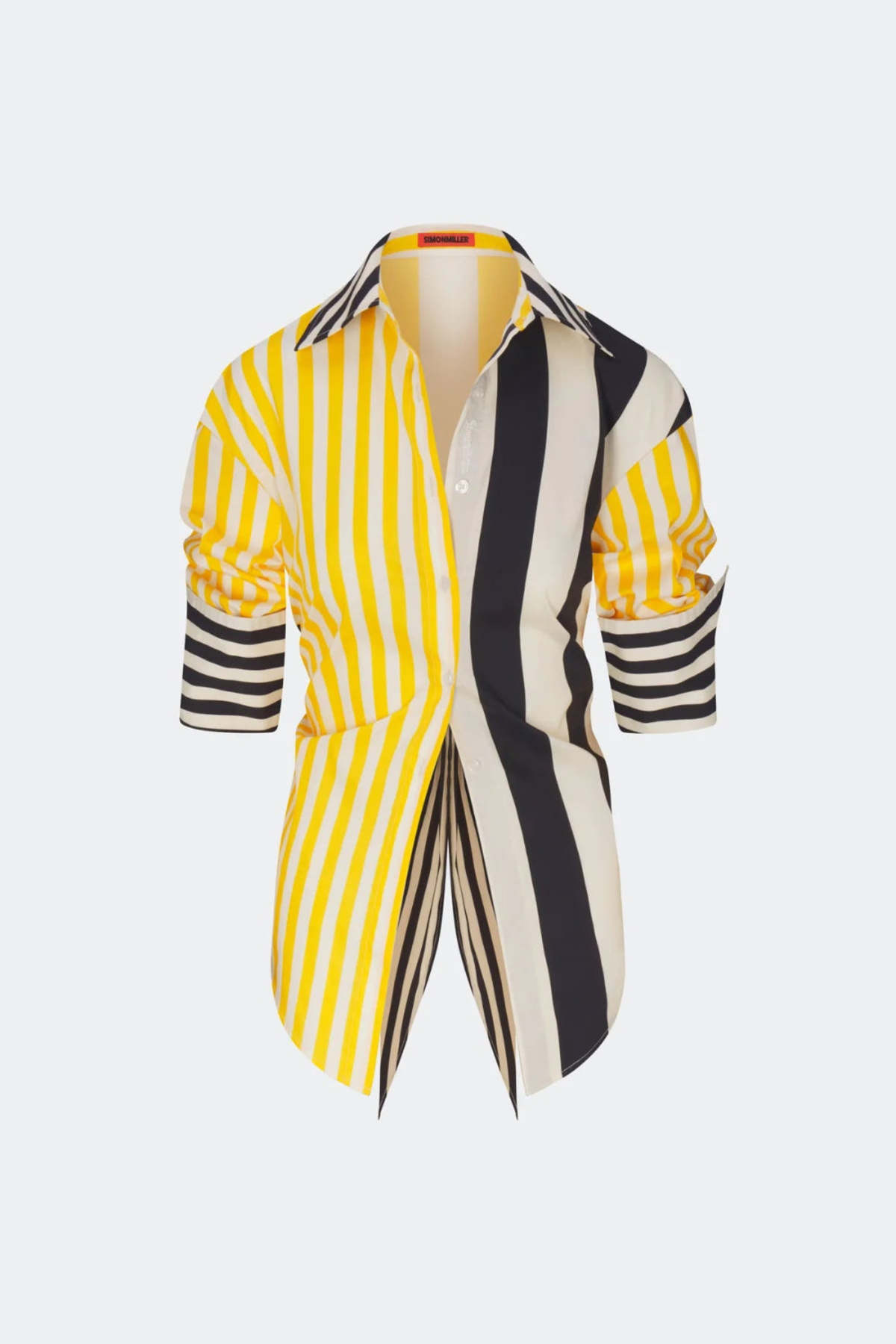 Simon Miller Loch Poplin Button Up Top - Sungold Stripe Combo - Image 1 of 4