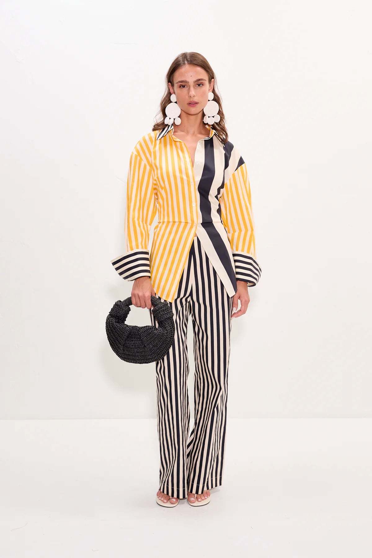 Simon Miller Loch Poplin Button Up Top - Sungold Stripe Combo - Image 3 of 4