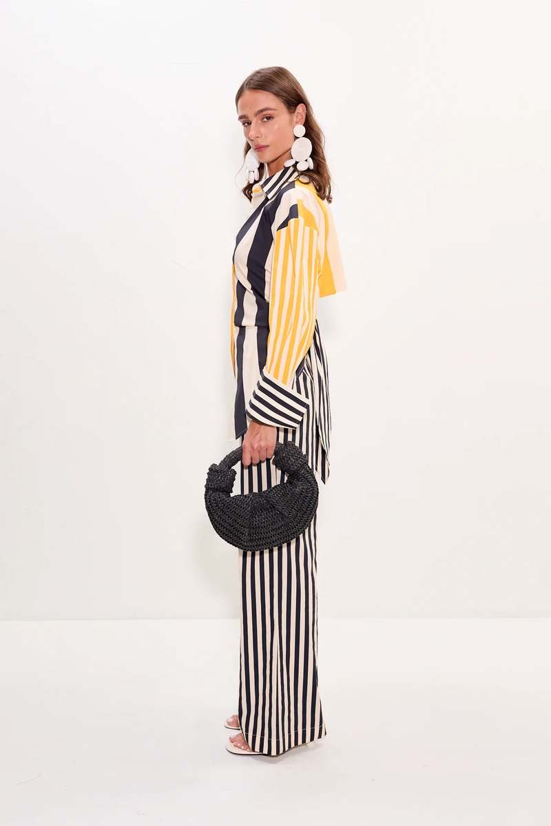 Simon Miller Loch Poplin Button Up Top - Sungold Stripe Combo