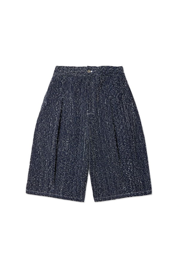 Sage Nation Indigo Needle Punch Denim Box Pleat Jort Shorts - Indigo Needle Punch