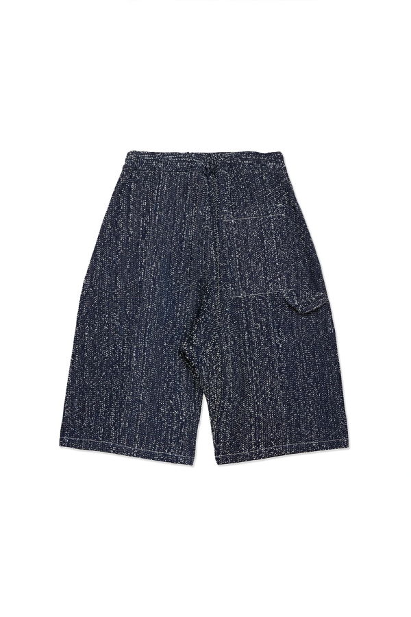 Sage Nation Indigo Needle Punch Denim Box Pleat Jort Shorts - Indigo Needle Punch