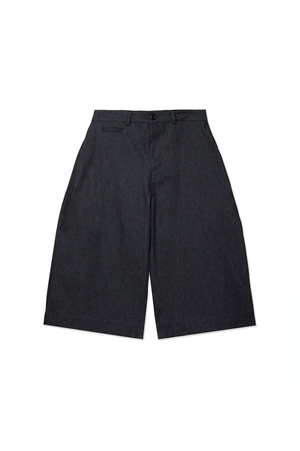 Sage Nation Indigo Stripe Cotton Denim Oversized Long Shorts - Indigo Stripe