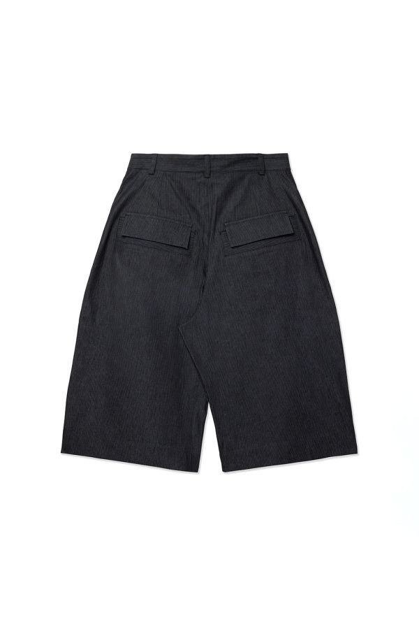 Sage Nation Indigo Stripe Cotton Denim Oversized Long Shorts - Indigo Stripe