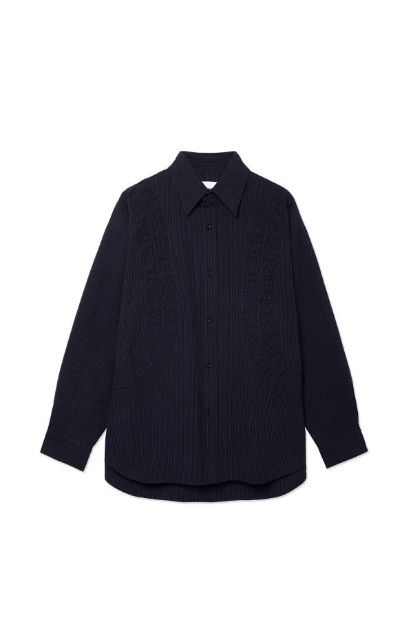 Sage Nation Indigo Stripe Cotton Seersucker Oversized Fossil Shirt - Indigo Stripe
