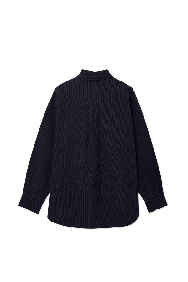 Sage Nation Indigo Stripe Cotton Seersucker Oversized Fossil Shirt - Indigo Stripe
