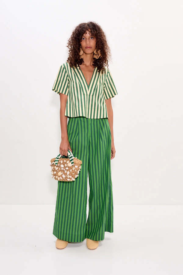 Simon Miller Mar Short Sleeve Top - Gummy Green-Ecru Simon Miller Mar Short Sleeve Top - Gummy Green-Ecru